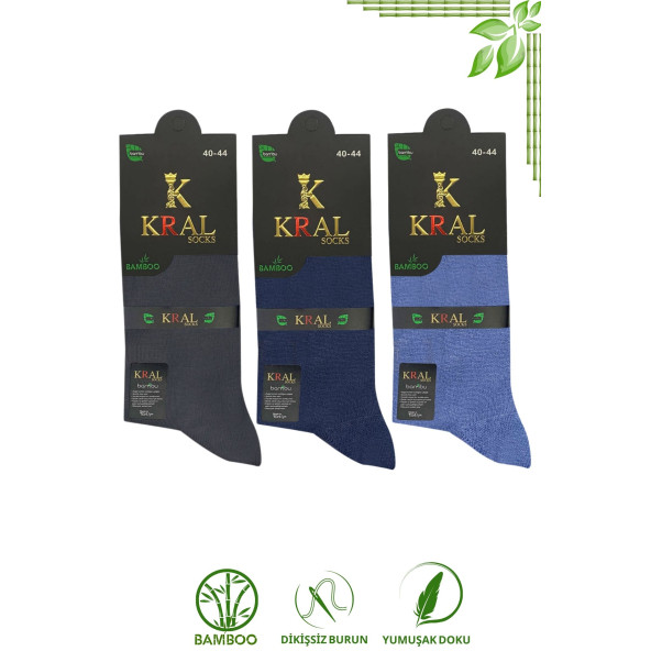 Bambu Erkek Soket Düz Uzun Çorap Klasik Yazlık Dikişsiz 3'lü Premium Set - 5