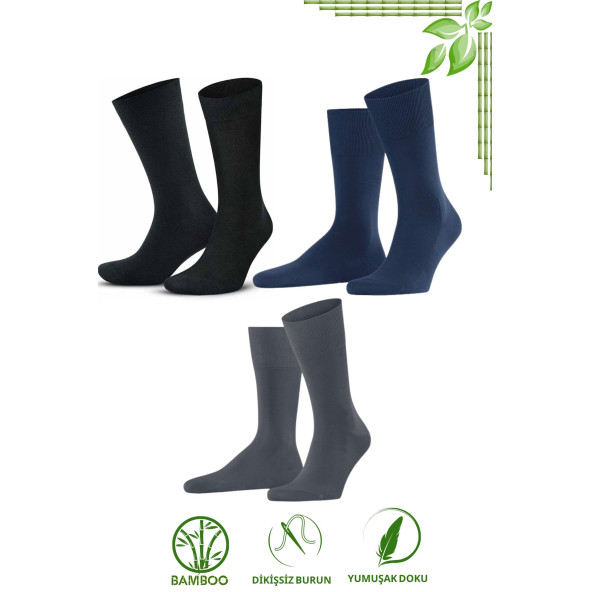 Bambu Erkek Soket Düz Uzun Çorap Klasik Yazlık Dikişsiz 3'lü Premium Set - 2
