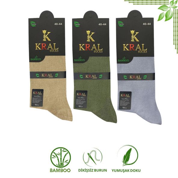 Bambu Erkek Soket Düz Uzun Çorap Klasik Yazlık Dikişsiz 3'lü Premium Set - 6
