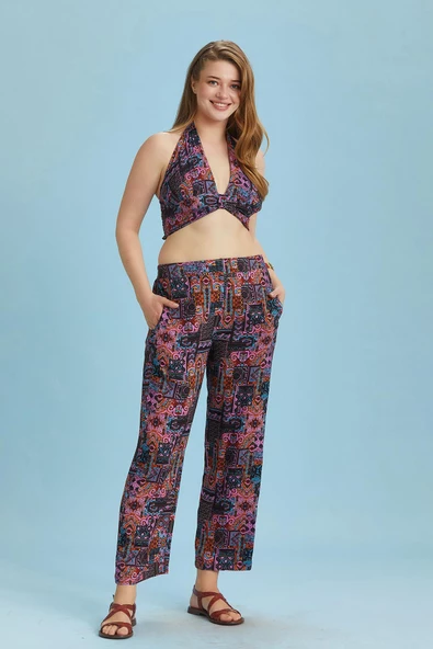 Düz Paça Beli Lastikli Büyük Beden Pantolon