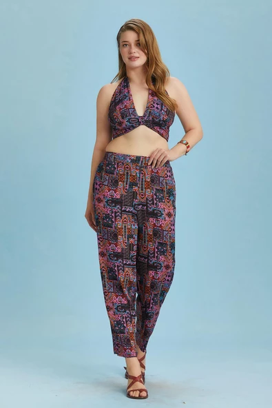 Düz Paça Beli Lastikli Büyük Beden Pantolon - 3