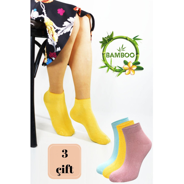 Kadın Bambu Patik Çorap (3 ADET) Görünmez Dikişsiz Parfümlü Kısa Yazlık Kadın Çorabı
