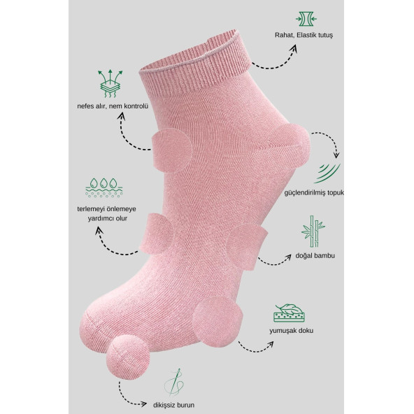 Kadın Bambu Patik Çorap (3 ADET) Görünmez Dikişsiz Parfümlü Kısa Yazlık Kadın Çorabı - 5