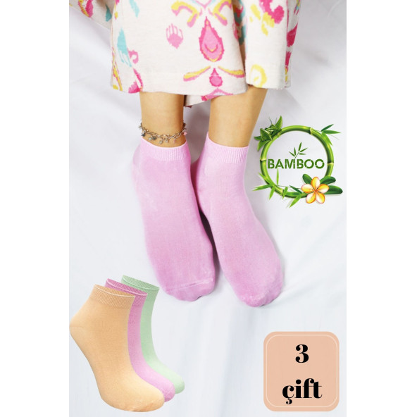 Kadın Bambu Patik Çorap (3 ADET) Görünmez Dikişsiz Parfümlü Kısa Yazlık Kadın Çorabı