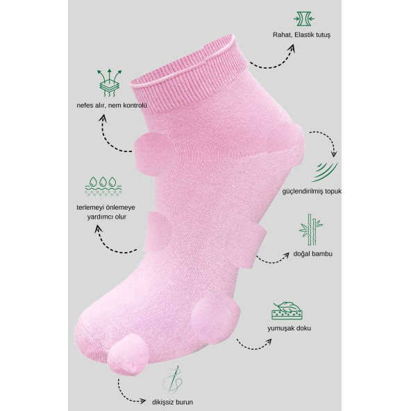 Kadın Bambu Patik Çorap (3 ADET) Görünmez Dikişsiz Parfümlü Kısa Yazlık Kadın Çorabı - 4