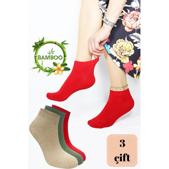 Kadın Bambu Patik Çorap (3 ADET) Görünmez Dikişsiz Parfümlü Kısa Yazlık Kadın Çorabı