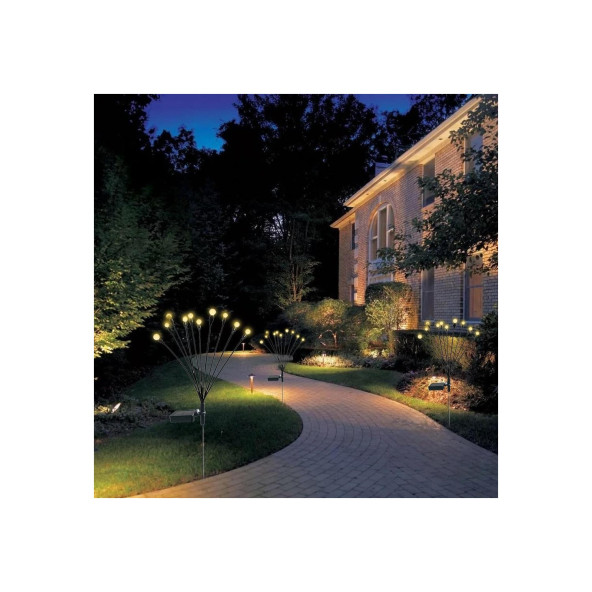 2 Adet Sarı Renk 6 Dal Işık Buketi Ateş Böceği Modeli Bahçe Solar Güneş Enerjili Firefly A58 (2 ADET) - 3