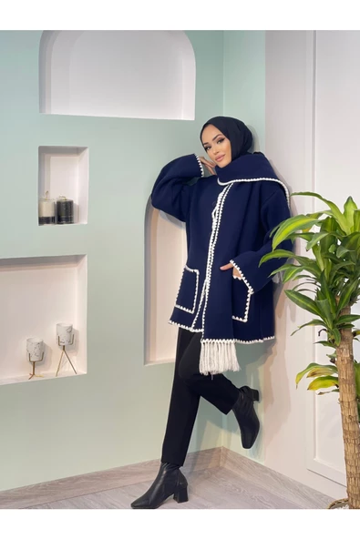 Şal Yaka Biyeli Atkı Detaylı Triko Hırka - 12