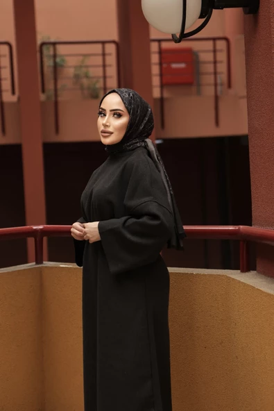 Bisiklet Yaka Yarasa Kollu Seyyar Kemerli Arya Kaşe Elbise - 2