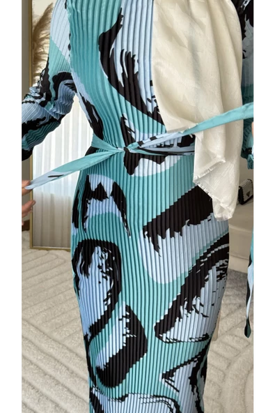 ELB004 PİLİSELİ KEMERLİ ELBİSE - 3