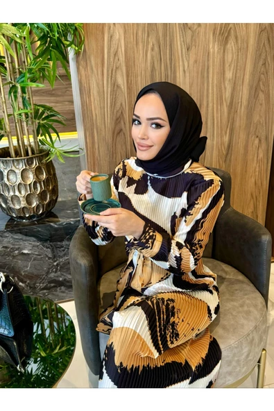 ELB004 PİLİSELİ KEMERLİ ELBİSE - 6