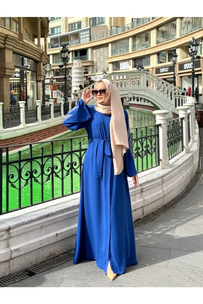 FRC001 Gizli Fermuarlı Cepli İşlemeli Kuşaklı Ferace - 6