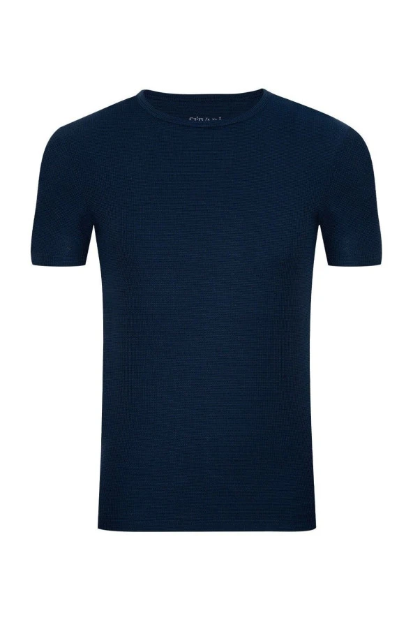 Ts1014000221 O Yaka Waffle Slim T-shirt Mavi ürün görseli 1