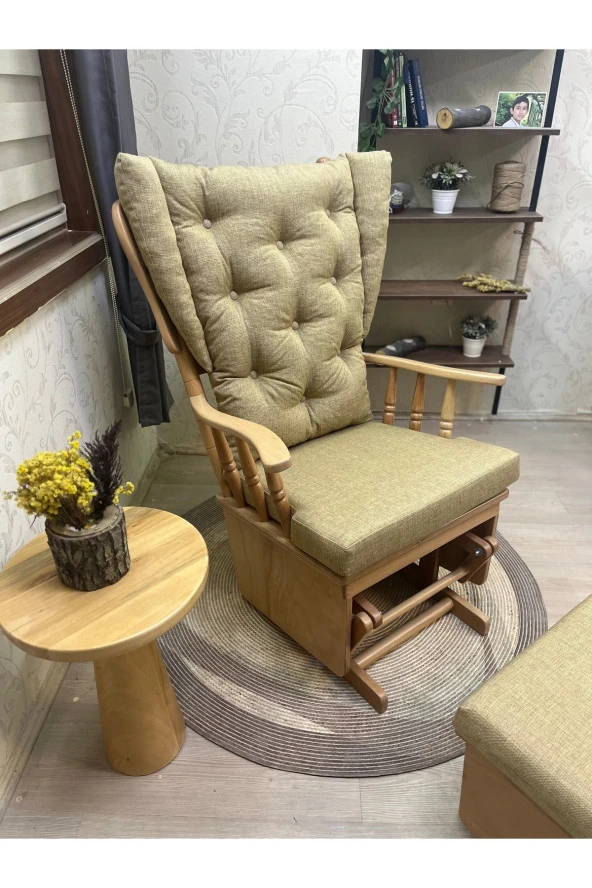 Asedia Mama Puflu Naturel Sarı Minderli Sallanan Sandalye Emzirme Koltuğu