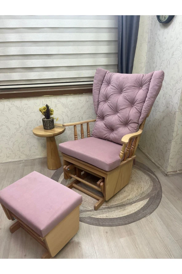 Asedia Mama Puflu Naturel Anka Pembe Minderli Sallanan Sandalye Emzirme Koltuğu - Resim 2