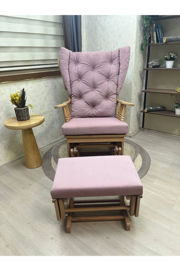 Asedia Mama Puflu Naturel Anka Pembe Minderli Sallanan Sandalye Emzirme Koltuğu - Resim 3