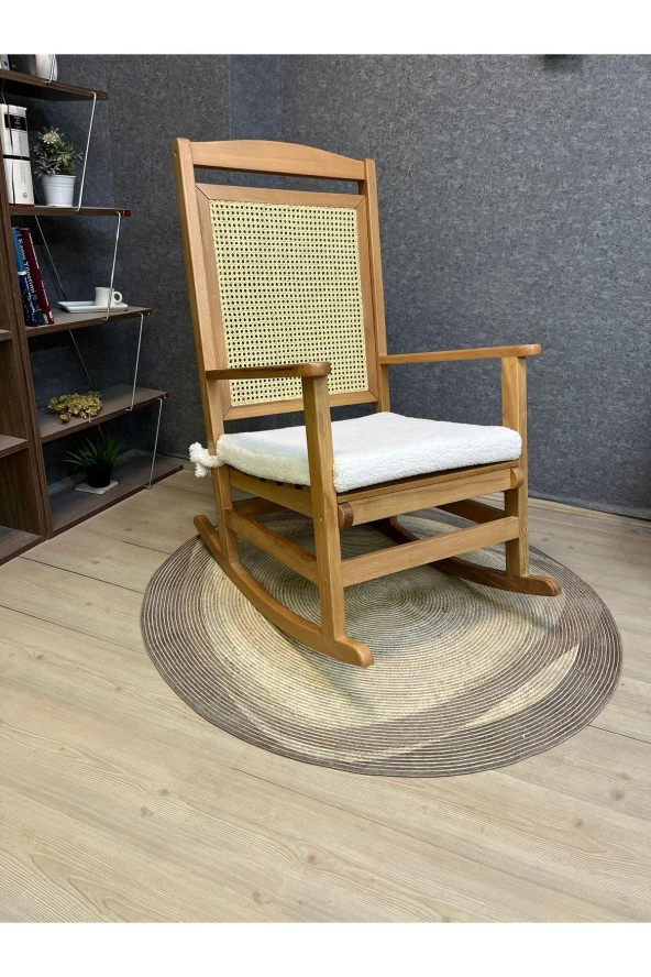 Asedia Veranda Naturel Teddy Krem Minderli Hasırlı Sallanan Sandalye Hazeranlı Dinlenme Koltuğu - Resim 2