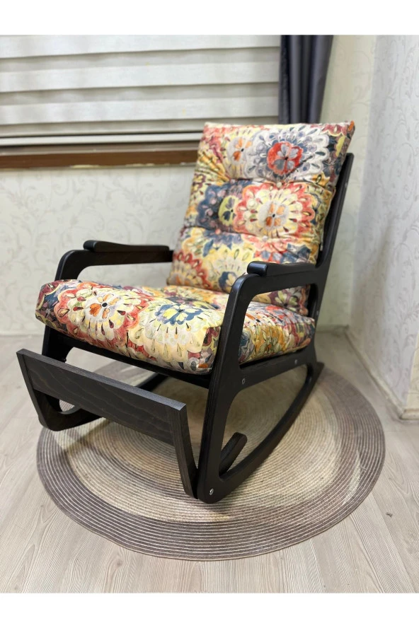 Asedia Kontes Siyah Çiçekli Dolgu Minderli Sallanan Sandalye Dinlenme Koltuğu ürün görseli