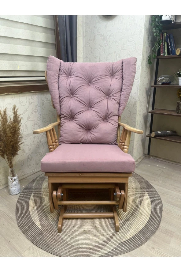 Asedia Mama Puflu Naturel Anka Pembe Minderli Sallanan Sandalye Emzirme Koltuğu - Resim 5