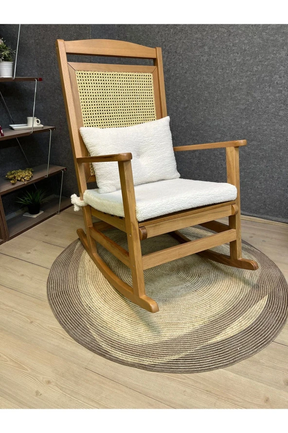 Asedia Veranda Naturel Teddy Krem Minderli Hasırlı Sallanan Sandalye Hazeranlı Dinlenme Koltuğu - Resim 4