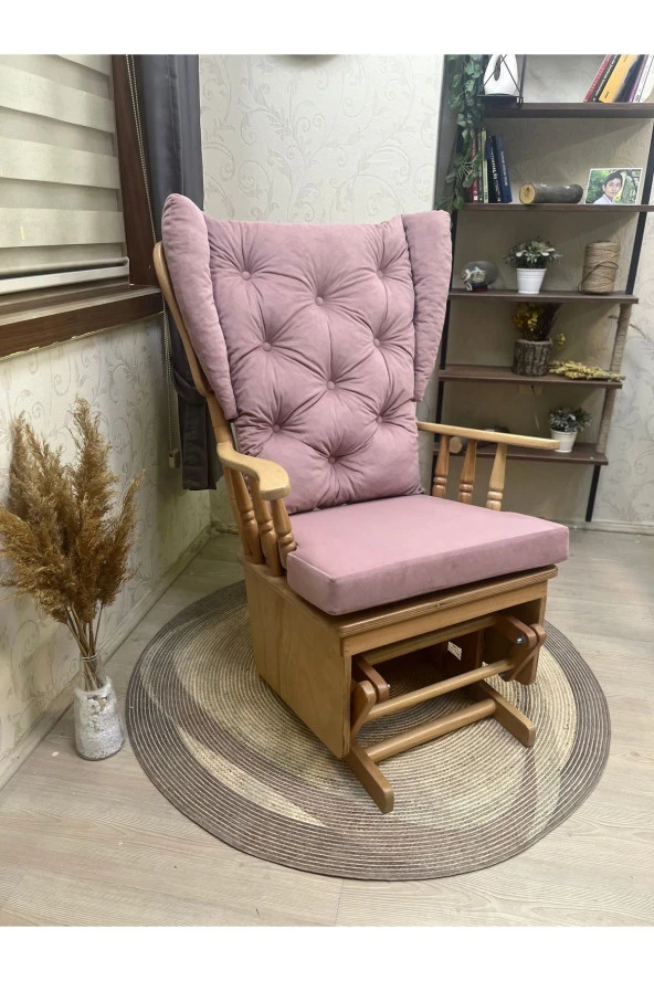 Asedia Mama Puflu Naturel Anka Pembe Minderli Sallanan Sandalye Emzirme Koltuğu - Resim 6