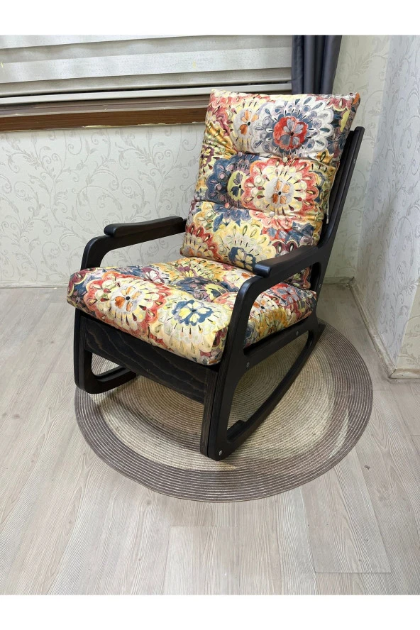 Asedia Kontes Siyah Çiçekli Dolgu Minderli Sallanan Sandalye Dinlenme Koltuğu - Resim 3