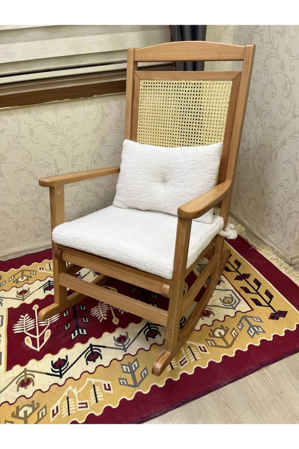 Asedia Veranda Naturel Teddy Krem Minderli Hasırlı Sallanan Sandalye Hazeranlı Dinlenme Koltuğu - Resim 5