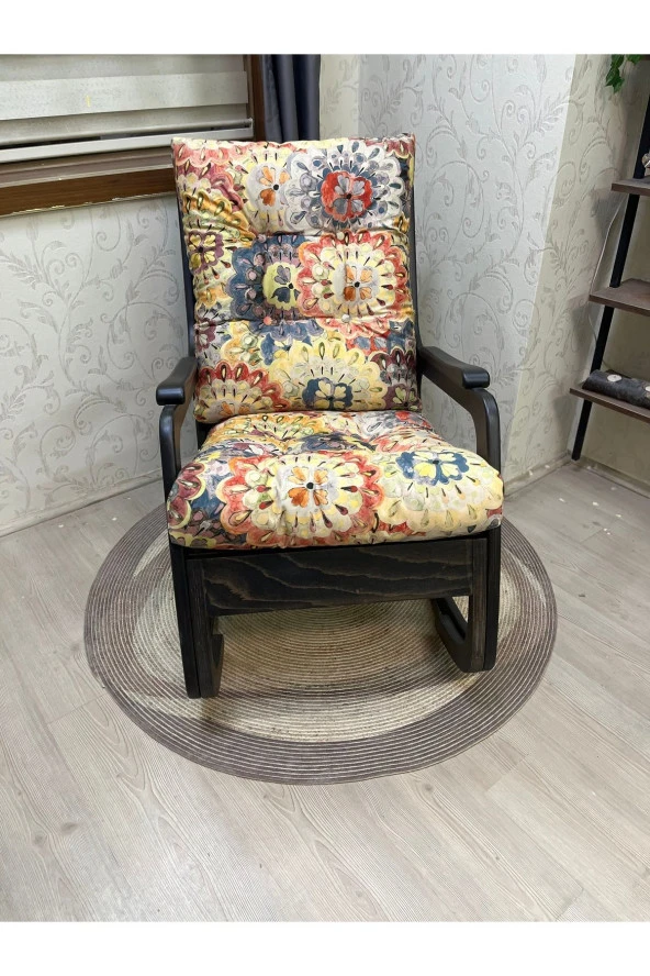 Asedia Kontes Siyah Çiçekli Dolgu Minderli Sallanan Sandalye Dinlenme Koltuğu - Resim 4