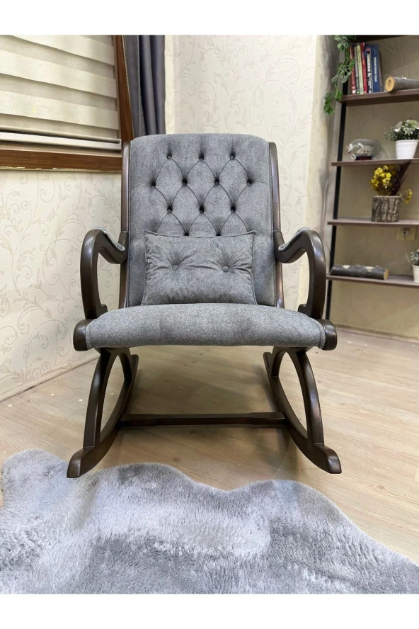 Asedia Rustik Ceviz Natura Gri Sallanan Sandalye Dinlenme Emzirme Baba Tv Okuma Uzanma Koltuğu - Resim 5