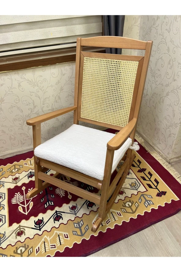 Asedia Veranda Naturel Teddy Krem Minderli Hasırlı Sallanan Sandalye Hazeranlı Dinlenme Koltuğu - Resim 6