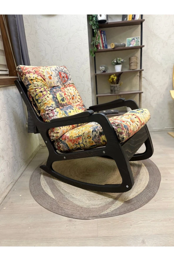 Asedia Kontes Siyah Çiçekli Dolgu Minderli Sallanan Sandalye Dinlenme Koltuğu - Resim 5
