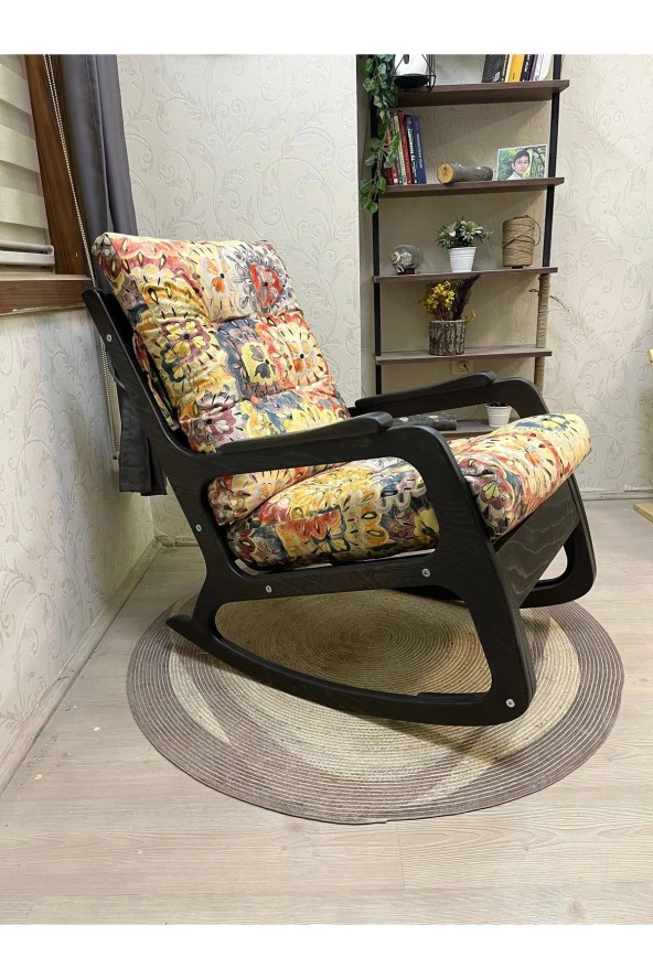 Asedia Kontes Siyah Çiçekli Dolgu Minderli Sallanan Sandalye Dinlenme Koltuğu - Resim 6