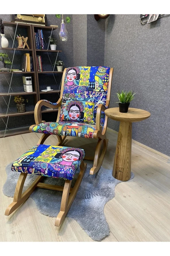 Asedia Rustik Naturel Diego Desenli Sallanan Sandalye Dinlenme Emzirme Baba Tv Okuma Uzanma Koltuğu Berjer - Resim 2