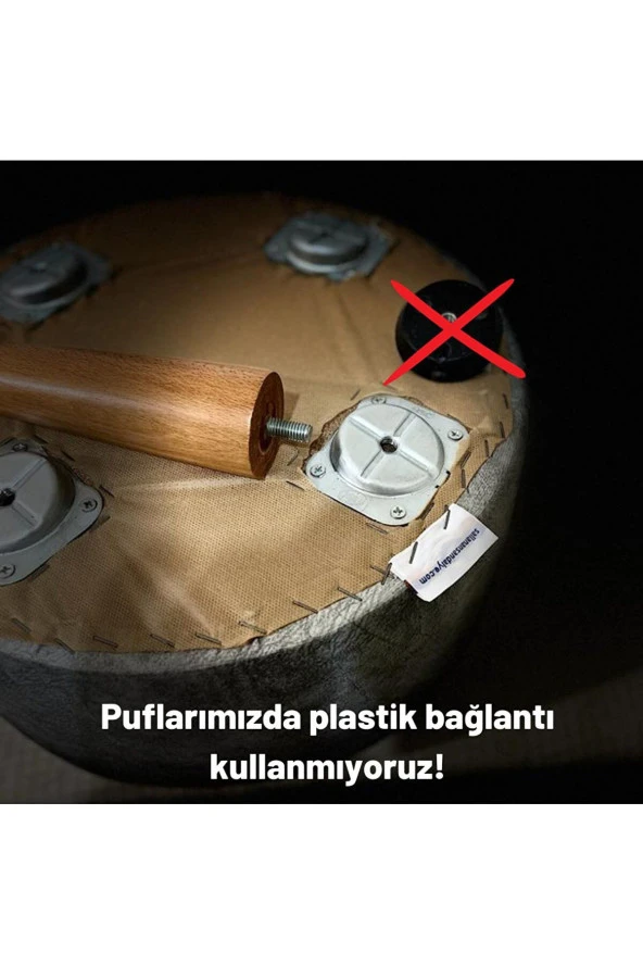 Asedia Miskin Ceviz Ahşap Desenli 11 Yuvarlak Puf Ayakucu Tabure - 4