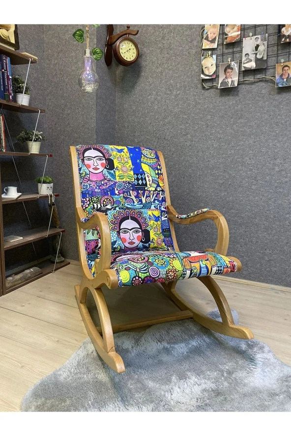 Asedia Rustik Naturel Diego Desenli Sallanan Sandalye Dinlenme Emzirme Baba Tv Okuma Uzanma Koltuğu Berjer - Resim 4