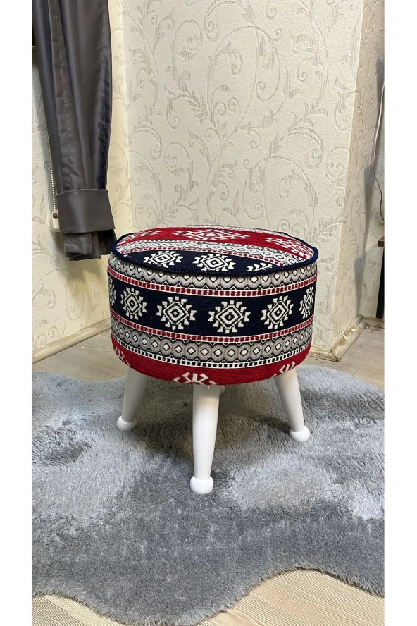 Asedia Miskin Lake Kilim Desen Yuvarlak Puf Ayakucu Tabure