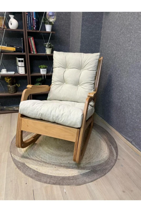 Asedia Kontes Naturel Krem Dolgu Minderli Sallanan Sandalye Dinlenme Koltuğu