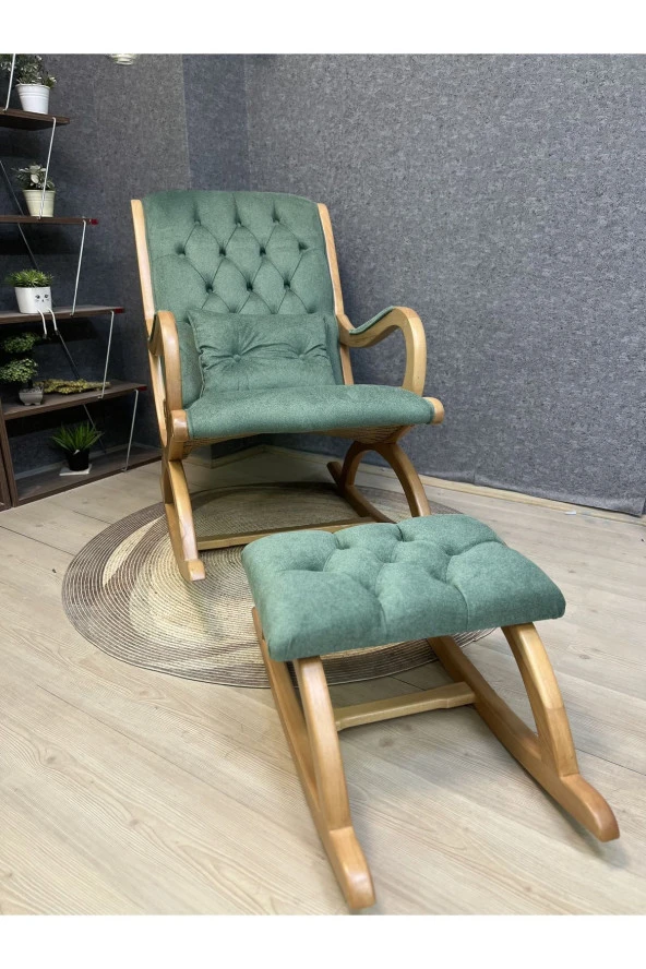 Asedia Rustik Naturel Natura Fıstık Yeşili Sallanan Sandalye Dinlenme Emzirme Baba Tv Okuma Uzanma Koltuğu - Resim 2