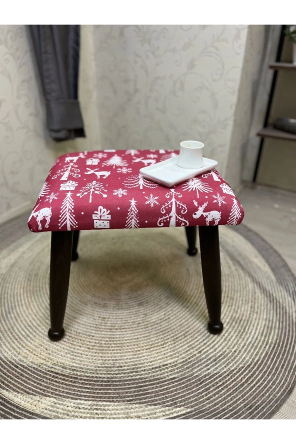 Asedia Trend Ceviz Puf Yılbaşı Noel Hediyesi İçin Mükemmel Dekoratif Tabure - Resim 4