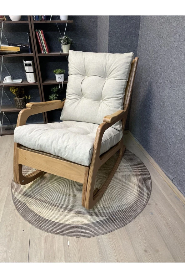 Asedia Kontes Naturel Krem Dolgu Minderli Sallanan Sandalye Dinlenme Koltuğu - 3