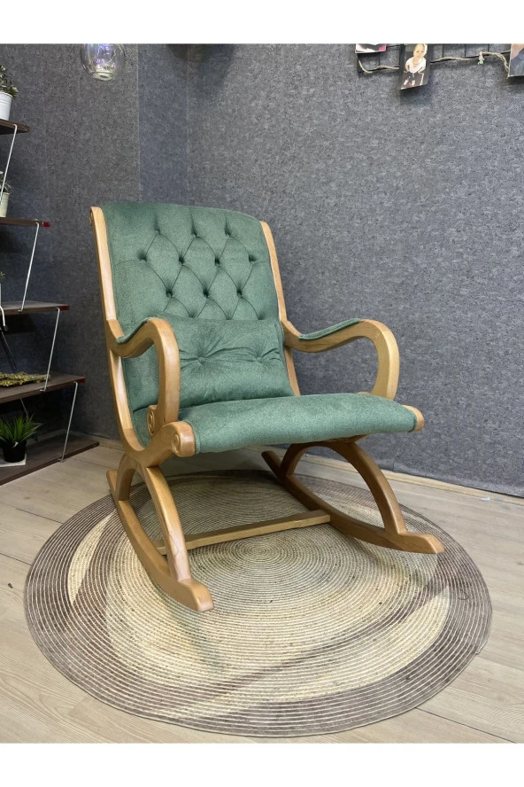 Asedia Rustik Naturel Natura Fıstık Yeşili Sallanan Sandalye Dinlenme Emzirme Baba Tv Okuma Uzanma Koltuğu - Resim 4