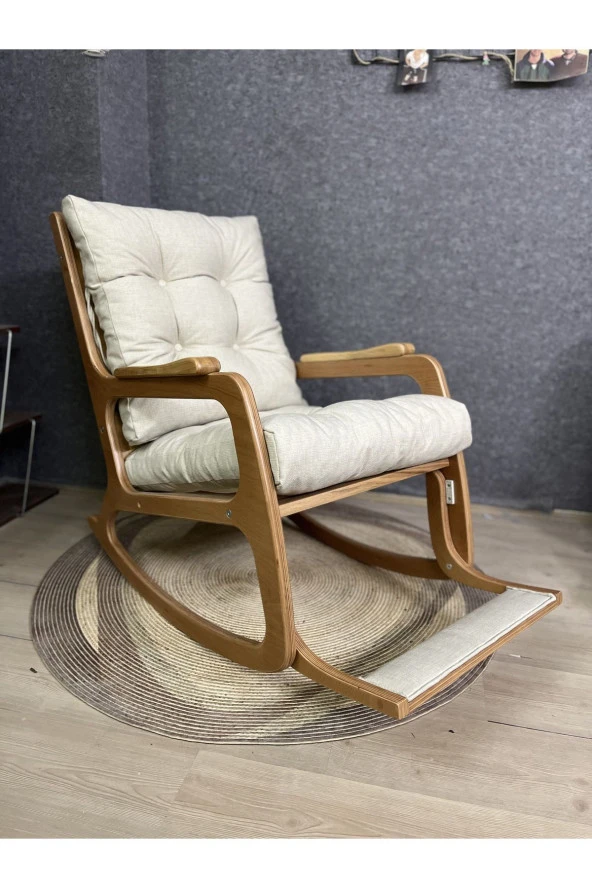 Asedia Kontes Naturel Krem Dolgu Minderli Sallanan Sandalye Dinlenme Koltuğu - 4