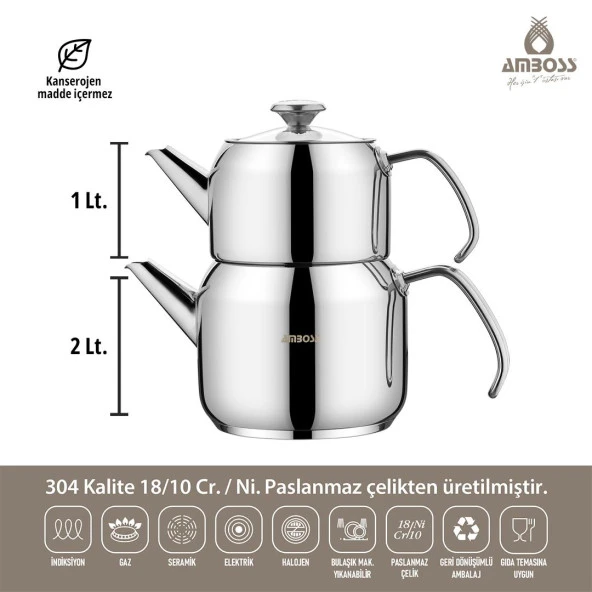 Amboss 7 Parça Grand Paslanmaz Çelik Tüm Ocaklara Uygun Tencere ve Çaydanlık Seti - Resim 2