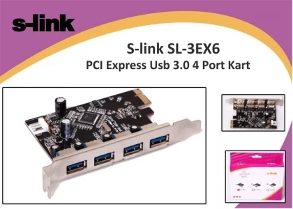 S-link SL-3EX6 Pcı Exp. USB 3.0 4 Port Kart