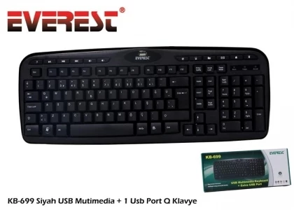 Everest KB-699 Usb Siyah MMedya +1 Usb Port Klavye