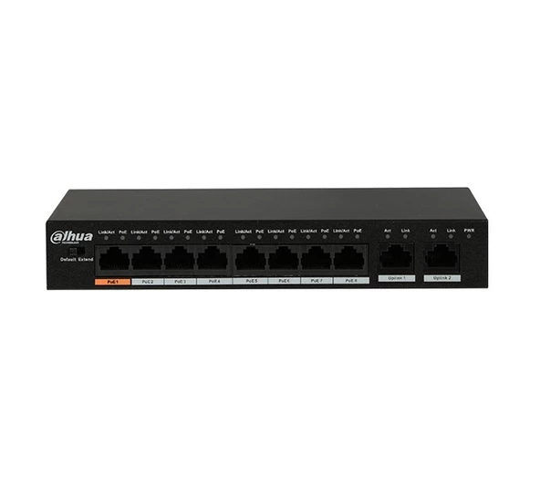 Dahua PFS3010-8ET-65 8 Port 10/100 8FE PoE Port 65W 2FE Uplink Yönetilemez Switc