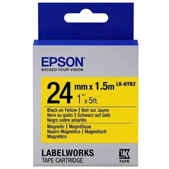 Epson LK-6YB2 Mıknatıslı Siyah Üzeri Sarı 24MM 1,5Metre Etiket