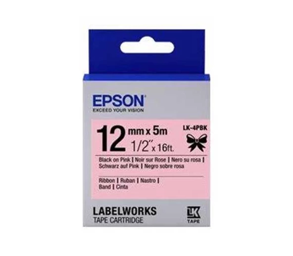 Epson LK-4PBK Pembe Üzeri Siyah Kurdele 12mm 9 Metre