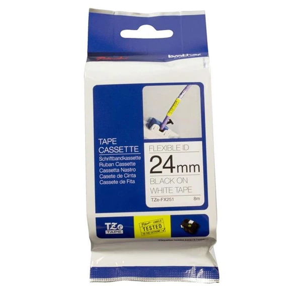 Brother TZE-FX251 24 mm Beyaz Üzeri Siyah Esnek Laminasyonlu Etiket
