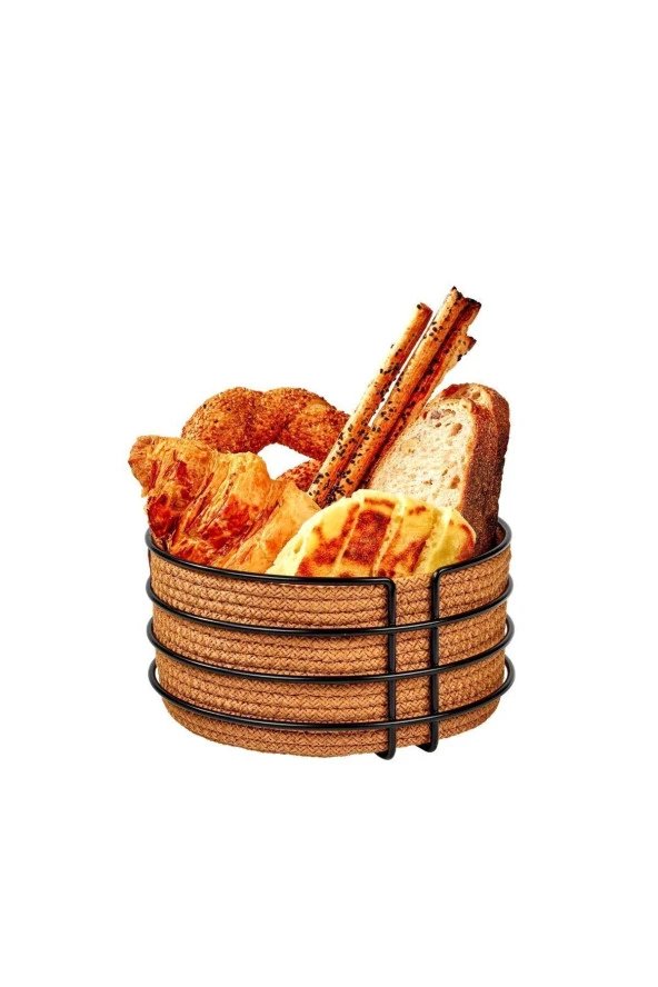 Siyah Yuvarlak Ekmek Sepeti Şık, Ekmeklik Hasır Örmeli Makrome - Çok Amaçlı Metal Paslanmaz